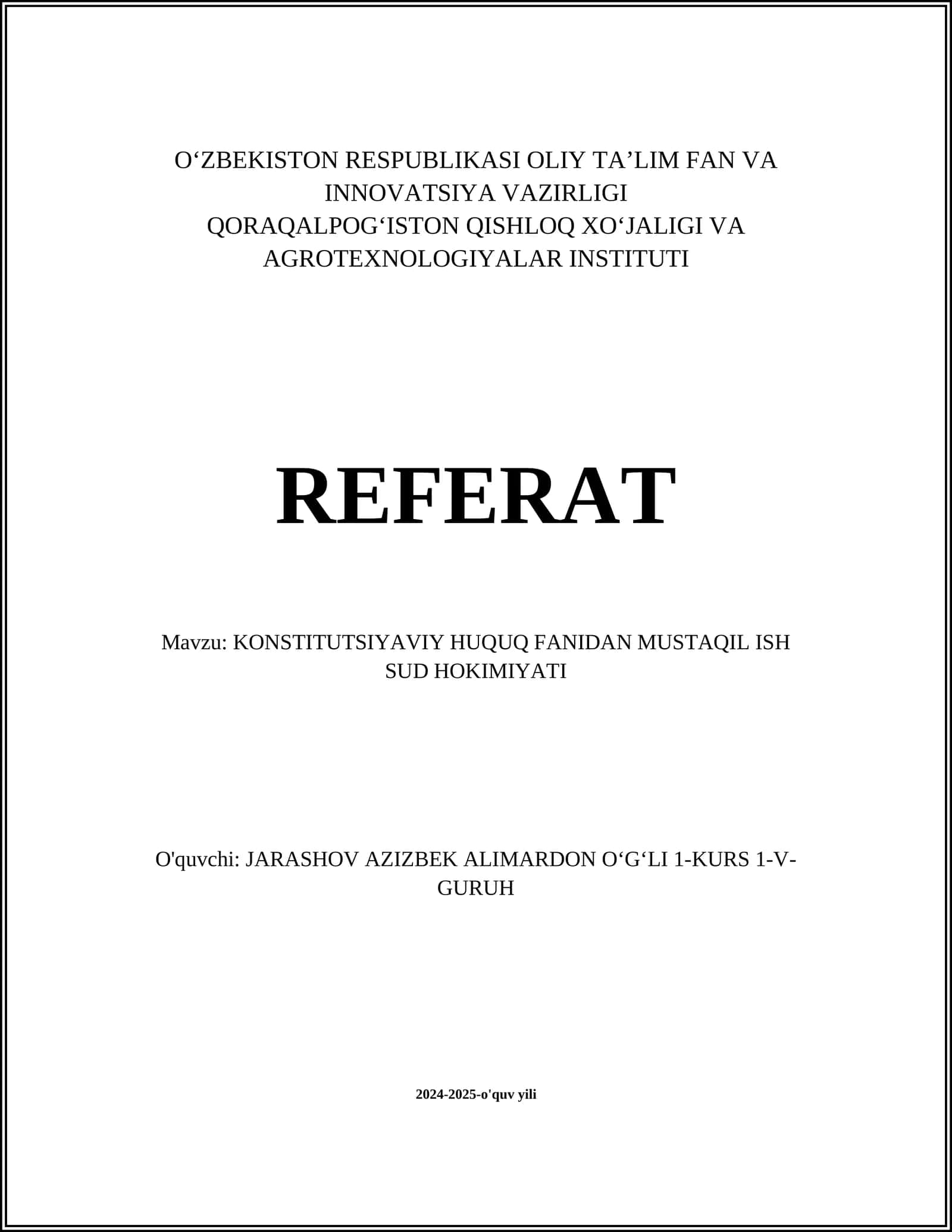 KONSTITUTSIYAVIY HUQUQ FANIDAN MUSTAQIL ISH SUD HOKIMIYATI