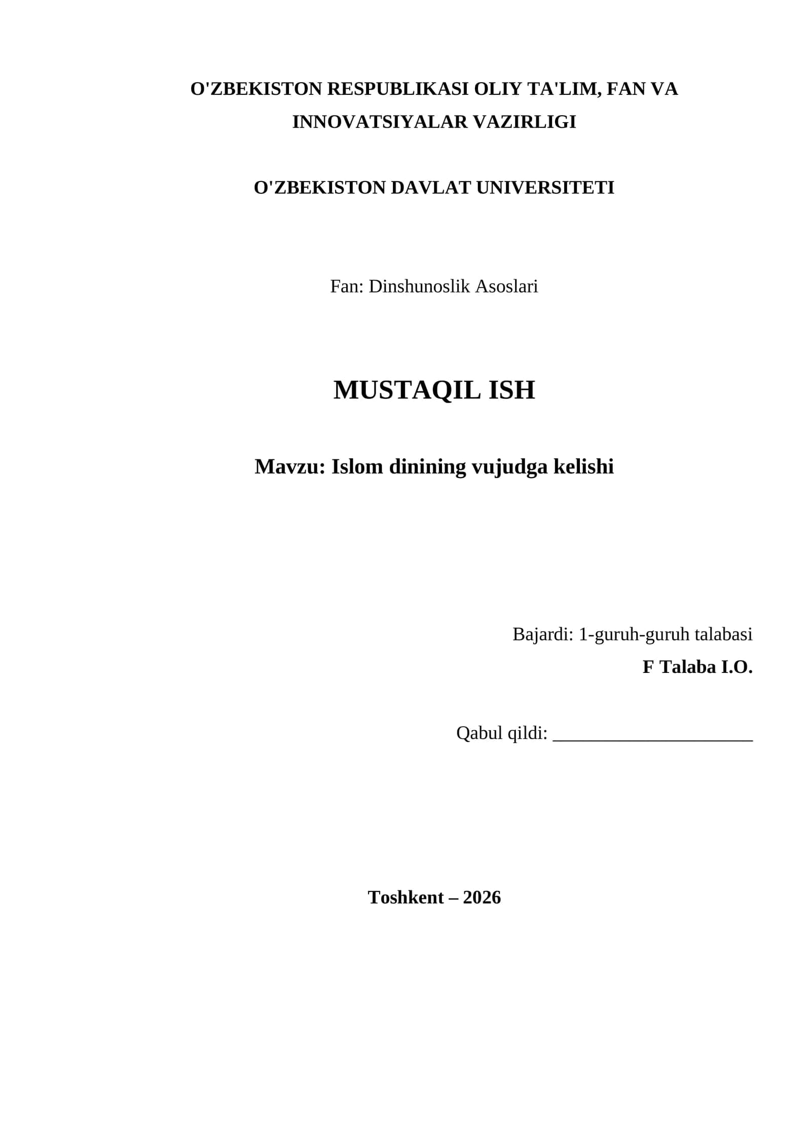 Islom dinining vujudga kelishi