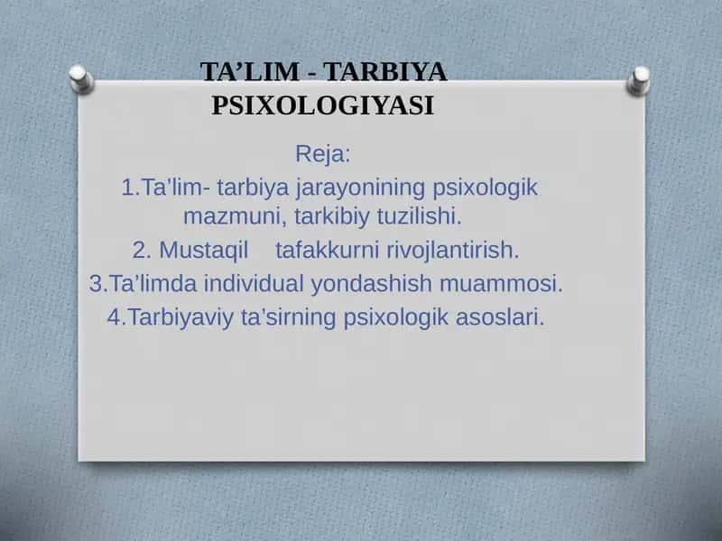 TA’LIM - TARBIYA PSIXOLOGIYASI