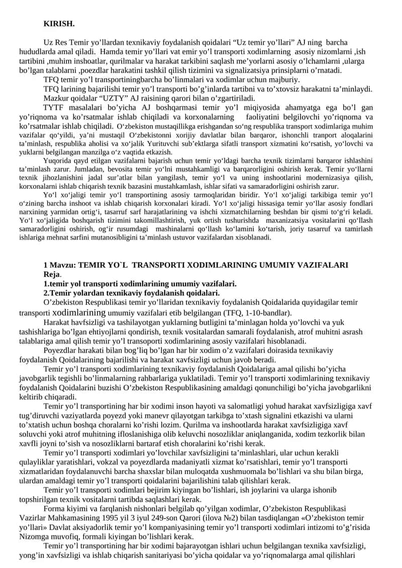 Uz Res Temir yo’llardan texnikaviy foydalanish qoidalari