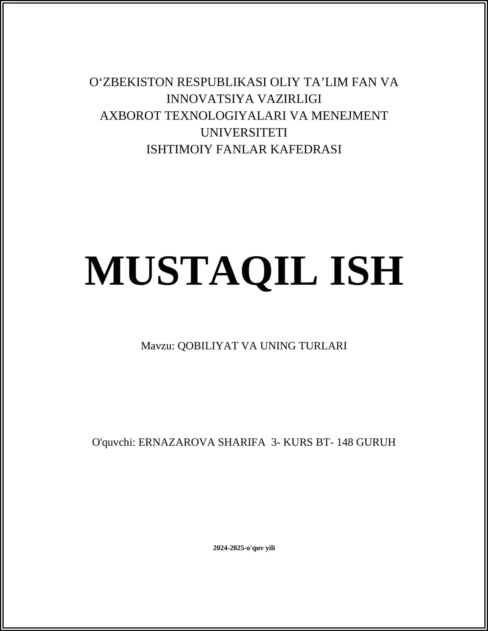 QOBILIYAT VA UNING TURLARI