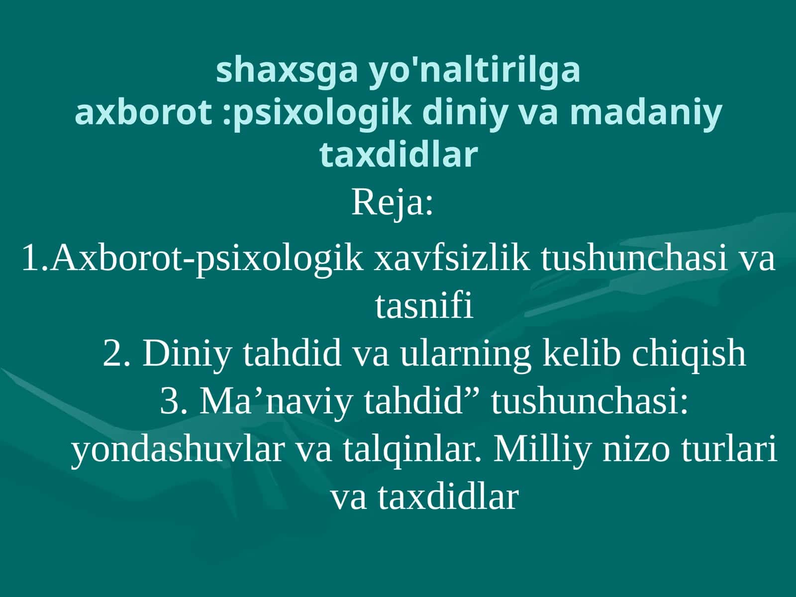 Diniy va Psixologik Tahdidlar