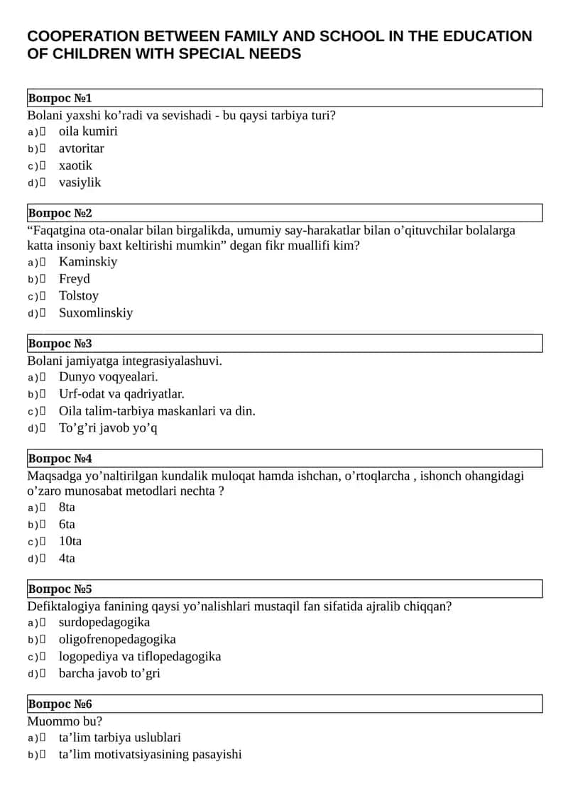 COOPERATION BETWEEN FAMILY AND SCHOOL IN THE EDUCATION OF CHILDREN WITH SPECIAL NEEDS