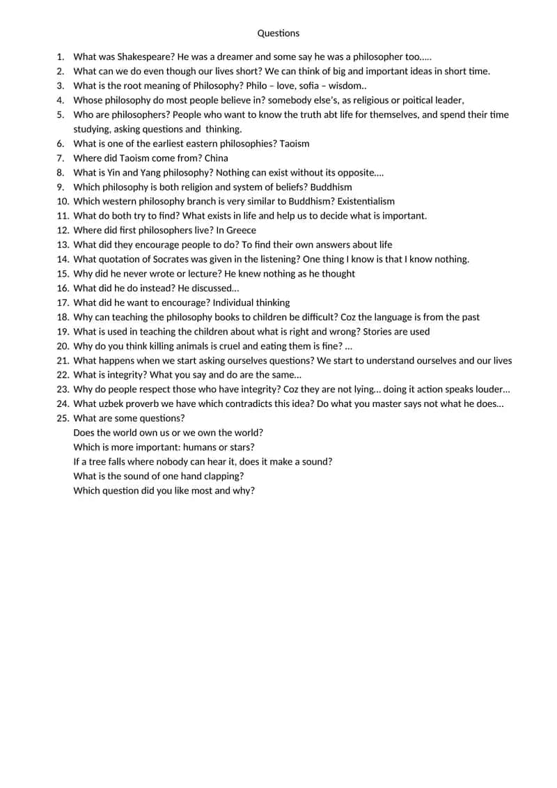Philosophy Questions