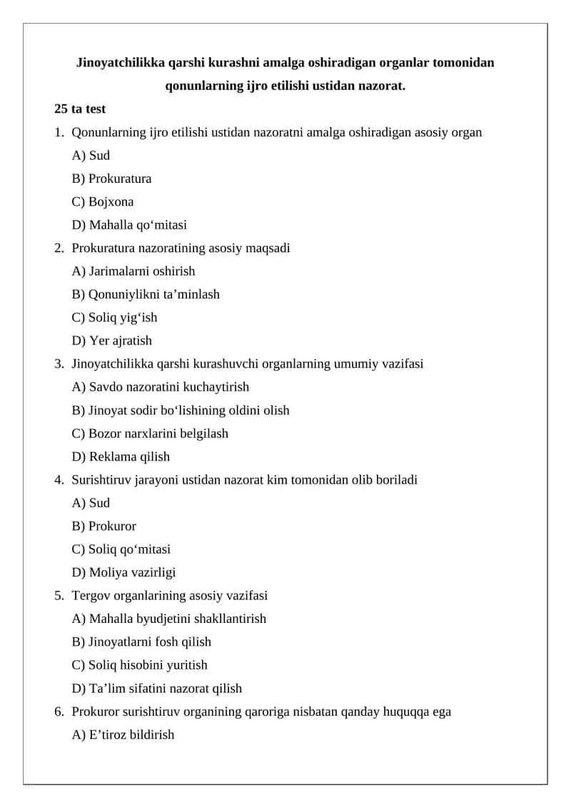Jinoyatchilikka qarshi kurashni amalga oshirish