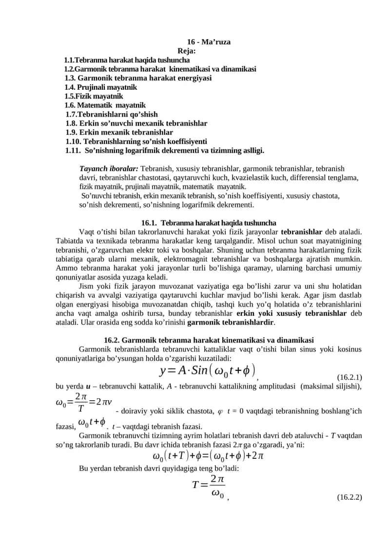 garmonik va tebranma harakat