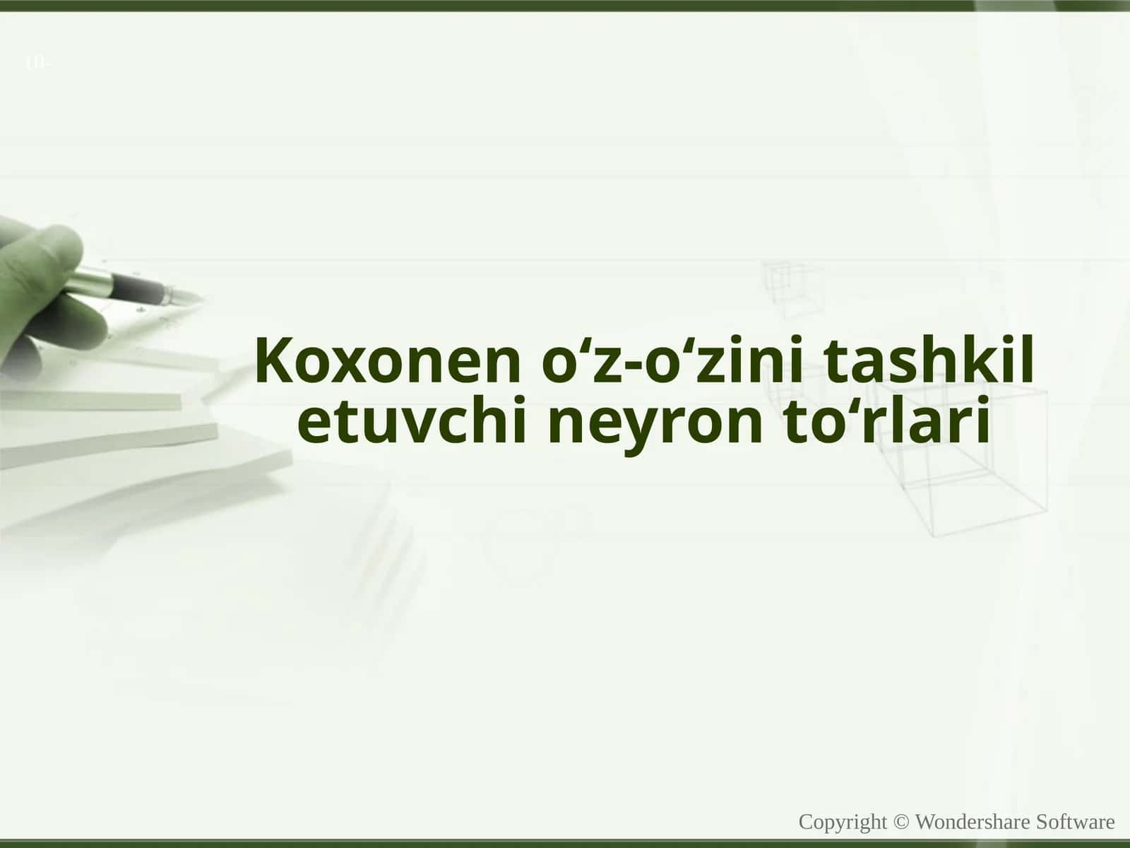 Kohonen o‘z-o‘zini tashkil etuvchi neyron to‘rlari (Kohonenning o'z-o'zini tashkilishi xaritasi)