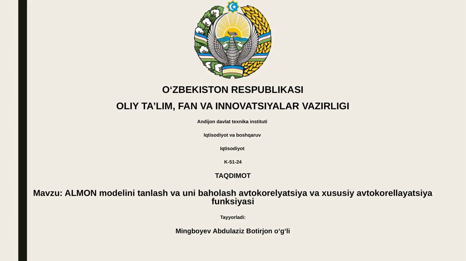 ALMON modelini tanlash va uni baholash avtokorelyatsiya va xususiy avtokorellayatsiya funksiyasi