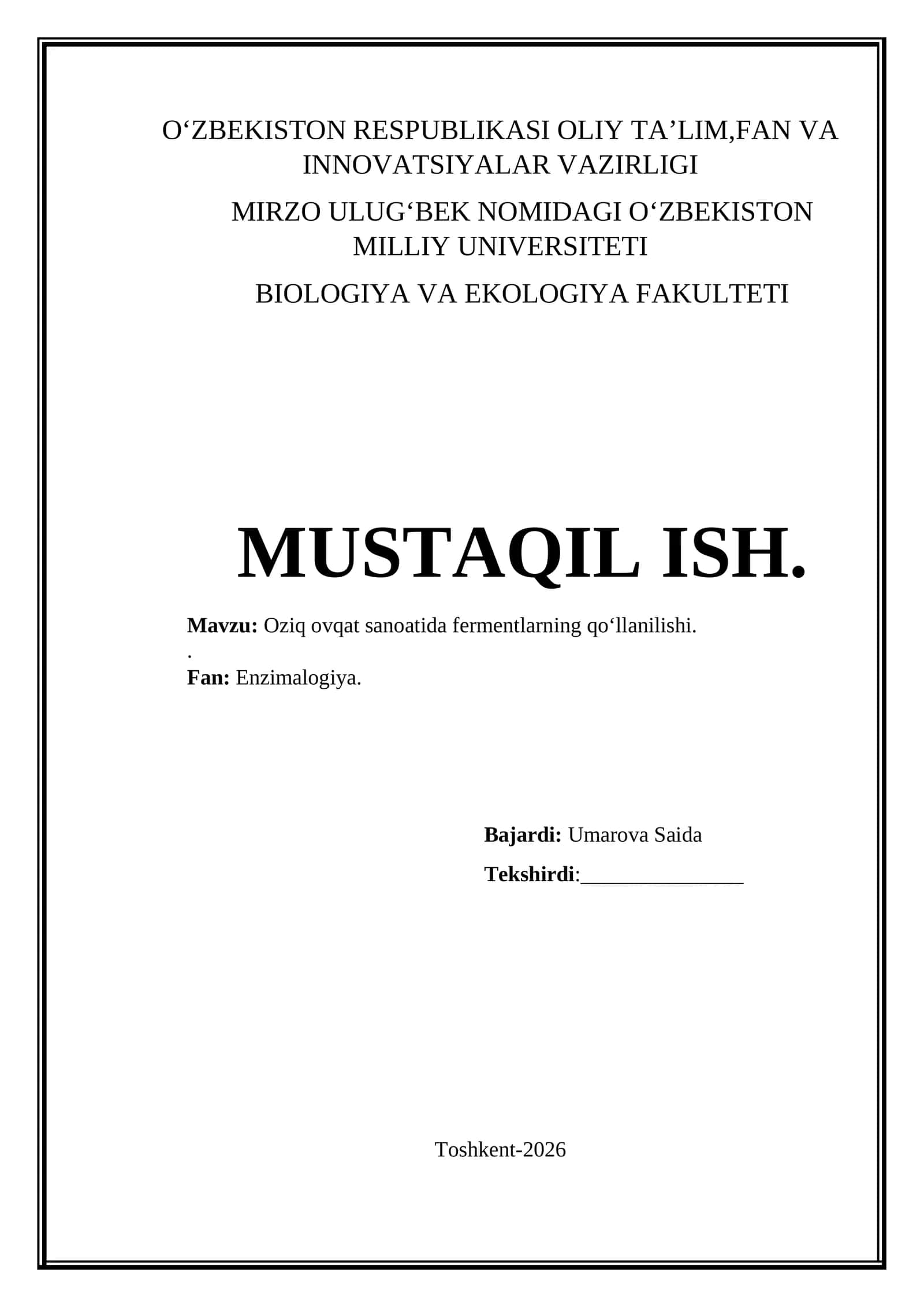Oziq ovqat sanoatida fermentlarning qo‘llanilishi