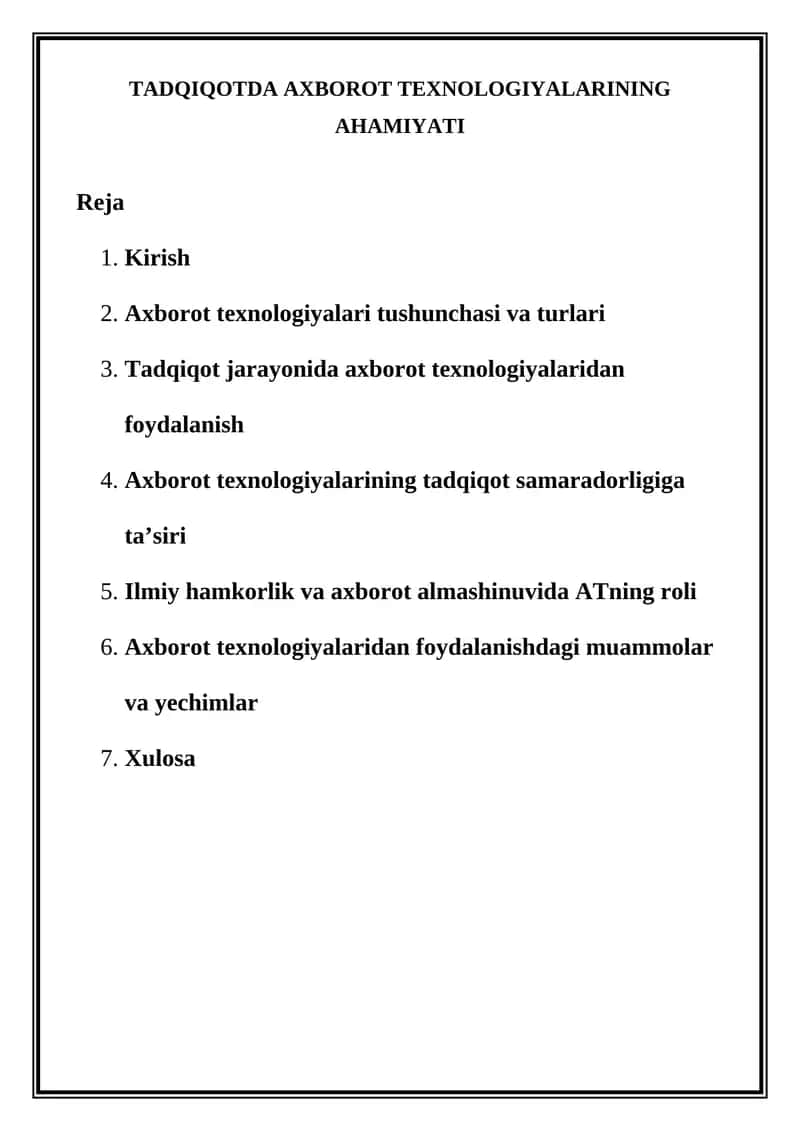 Axborot Texnologiyalarining Ahamiyati