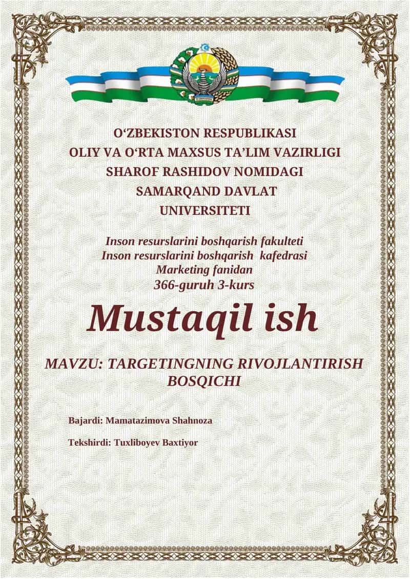 TARGETINGNING RIVOJLANTIRISH BOSQICHI