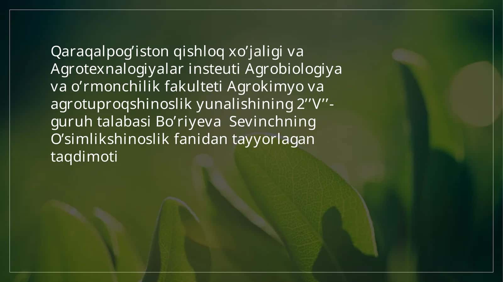 Donvadukakliekinlarning biologiyasi va etishtirish texnologiyasi