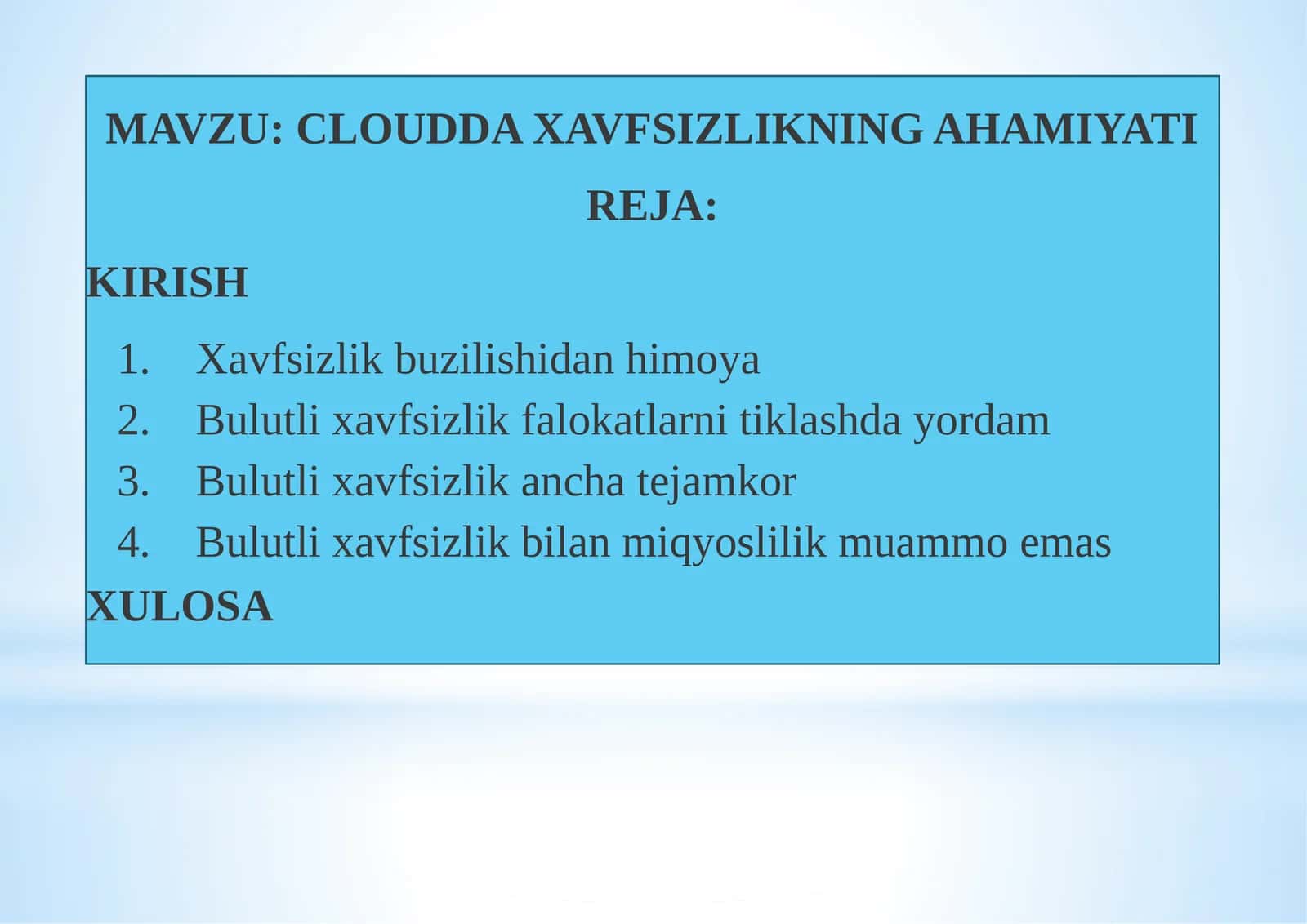 Cloud Haqida Xavfsizlik