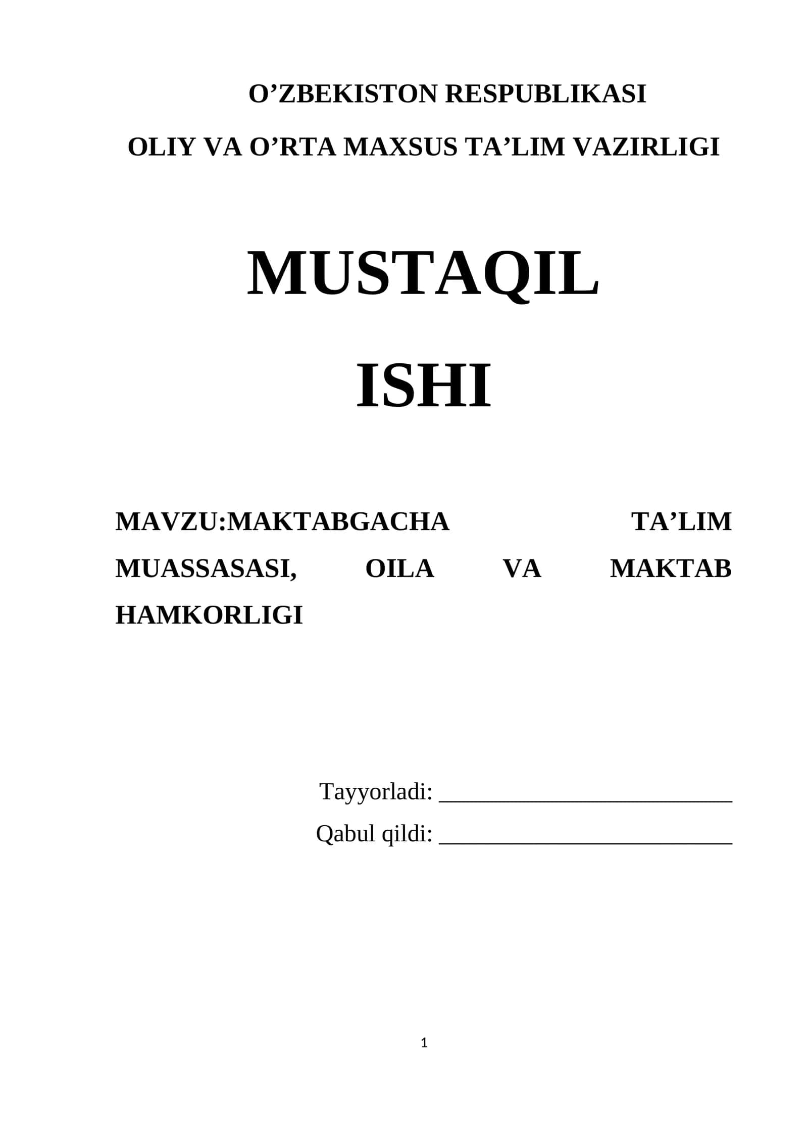 MAKTABGACHA TA’LIM MUASSASASI, OILA VA MAKTAB HAMKORLIGI
