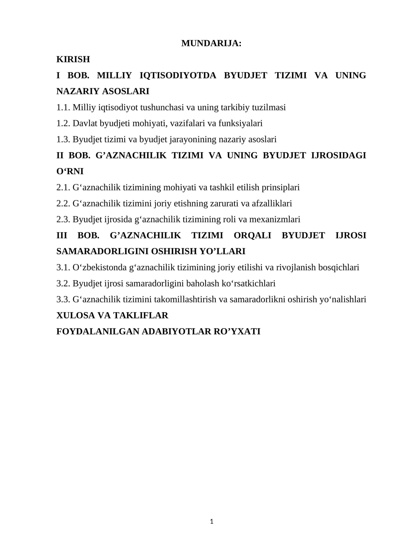 Milliy iqtisodiyotga g'aznachilik tizimini joriy etish orqali byudjet ijrosi samaradorligini oshiris