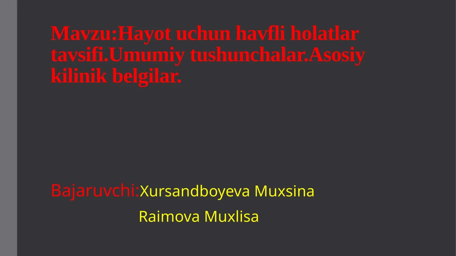 Shoshilinch holatlarda birinchi yordam koʻrsatish tartibi haqida