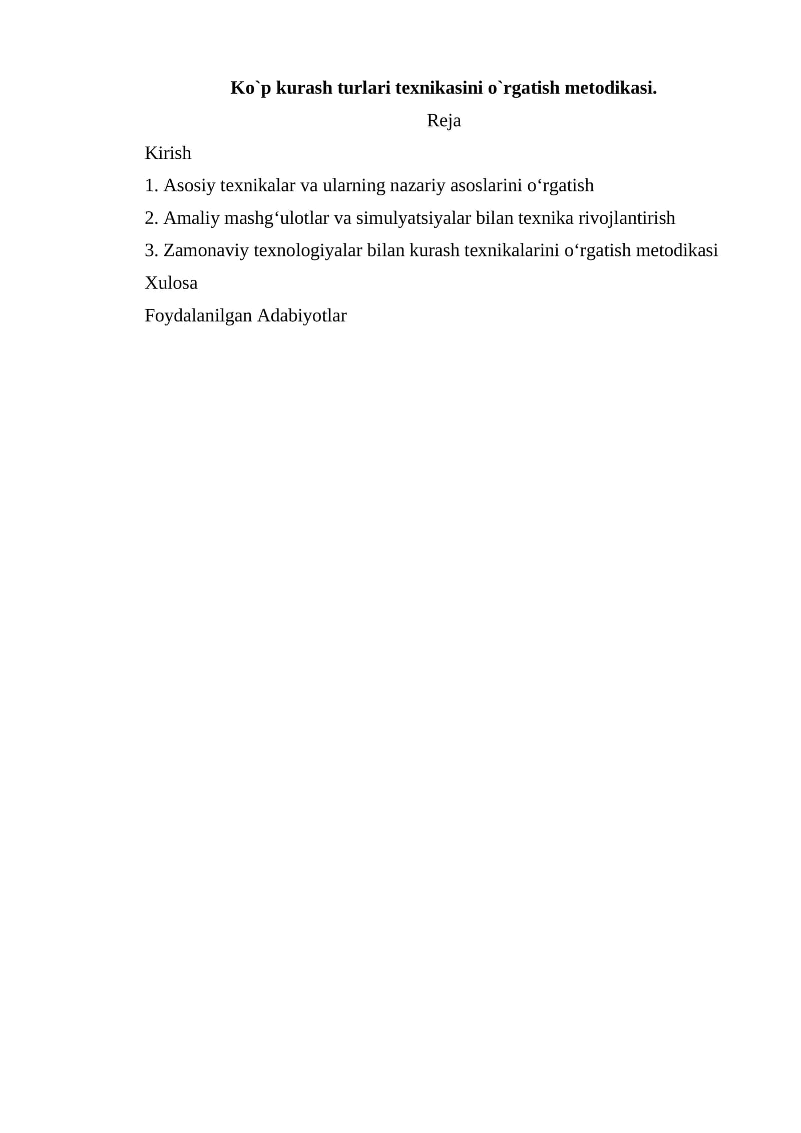 Ko`p kurash turlari texnikasini o`rgatish metodikasi