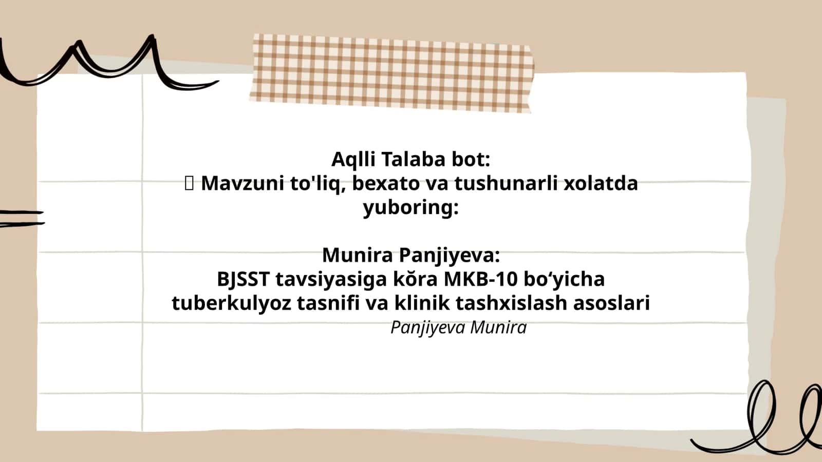 MKB-10 boʻyicha tuberkulyoz tasnifi va klinik tashxislash asoslari