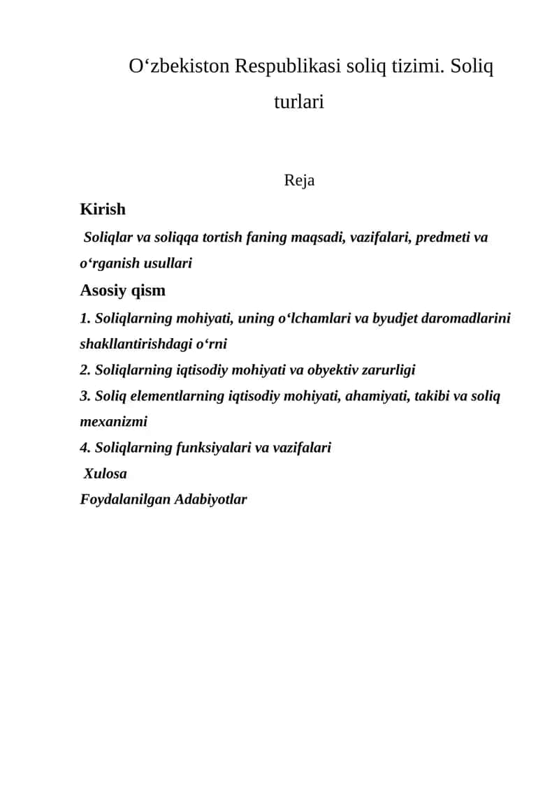 Soliqlar va soliqqa tortish