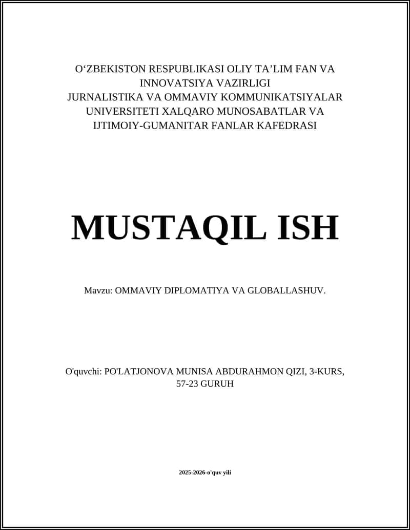 OMMAVIY DIPLOMATIYA VA GLOBALLASHUV