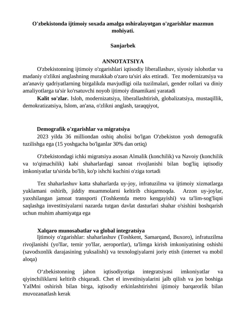 O'zbekistondagi ijtimoiy o'zgarishlar