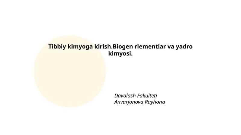 Tibbiy kimyoga kirish