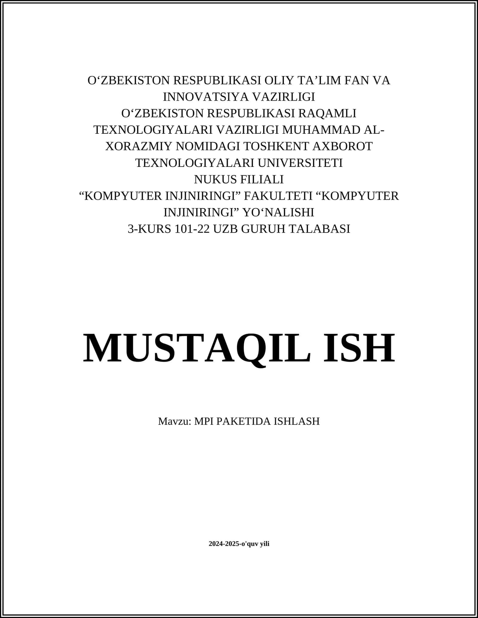 MPI PAKETIDA ISHLASH