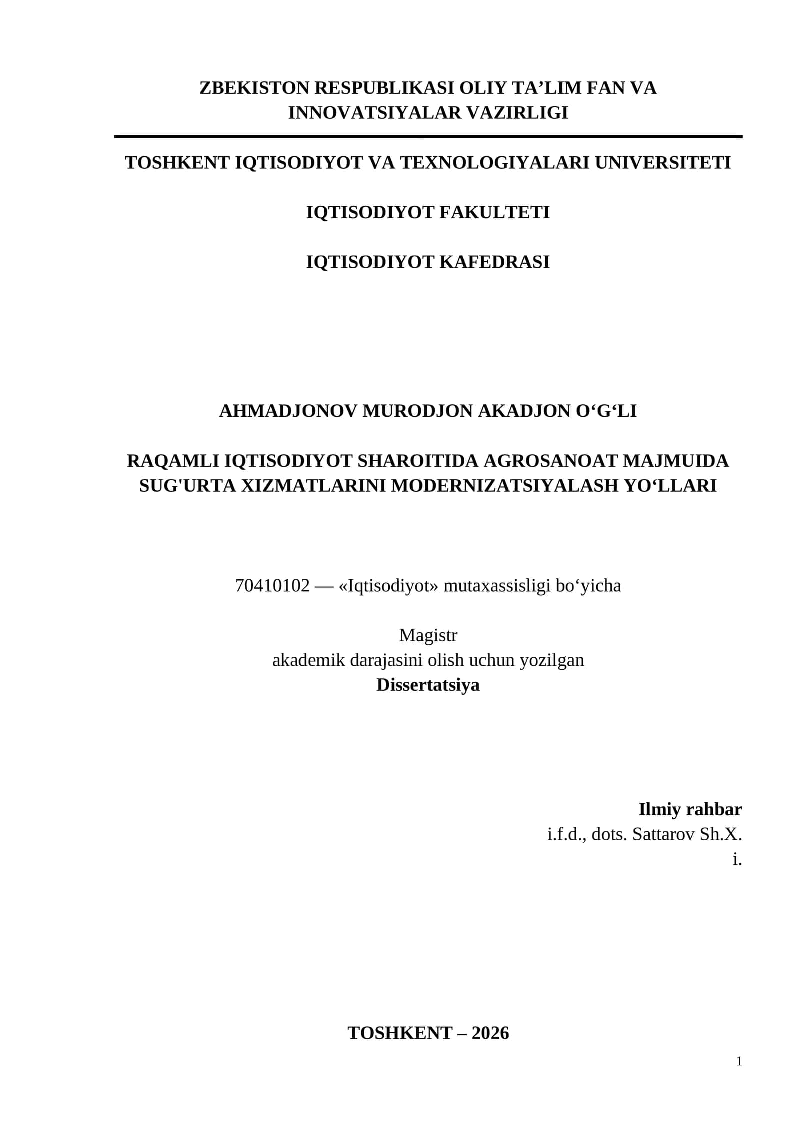 AGROSANOAT MAJMUIDA SUG'URTA XIZMATLARINI MODERNIZATSIYALASH YO‘LLARI
