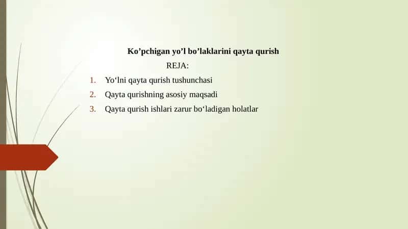 Ko’pchigan yo’l bo’laklarini qayta qurish