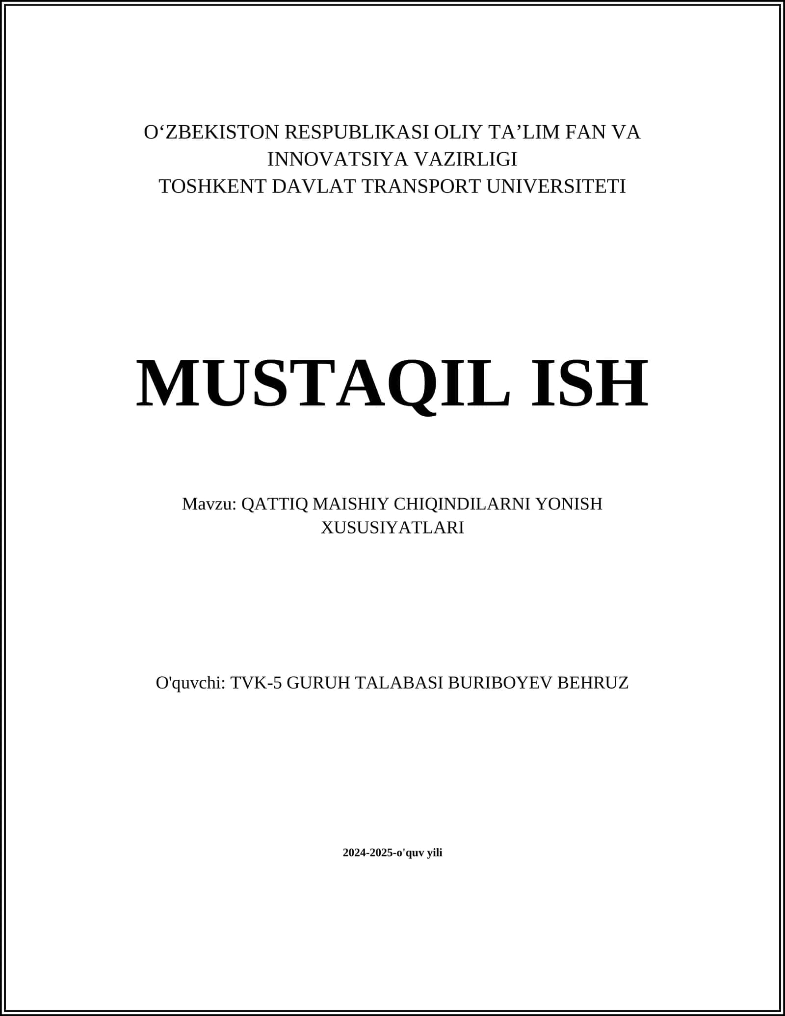 QATTIQ MAISHIY CHIQINDILARNI YONISH XUSUSIYATLARI