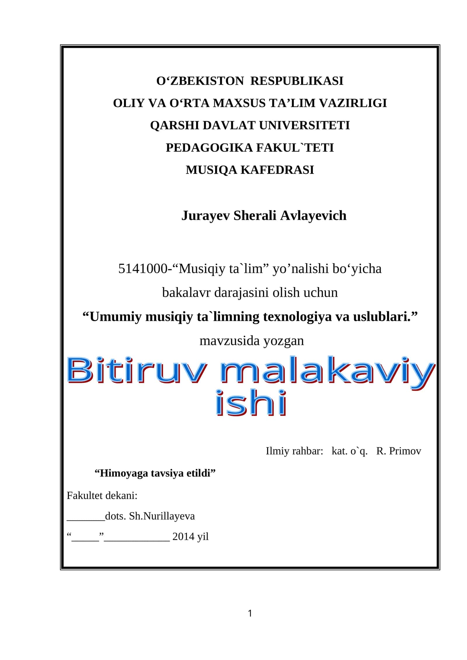 Umumiy musiqiy ta`limning texnologiya va uslublari