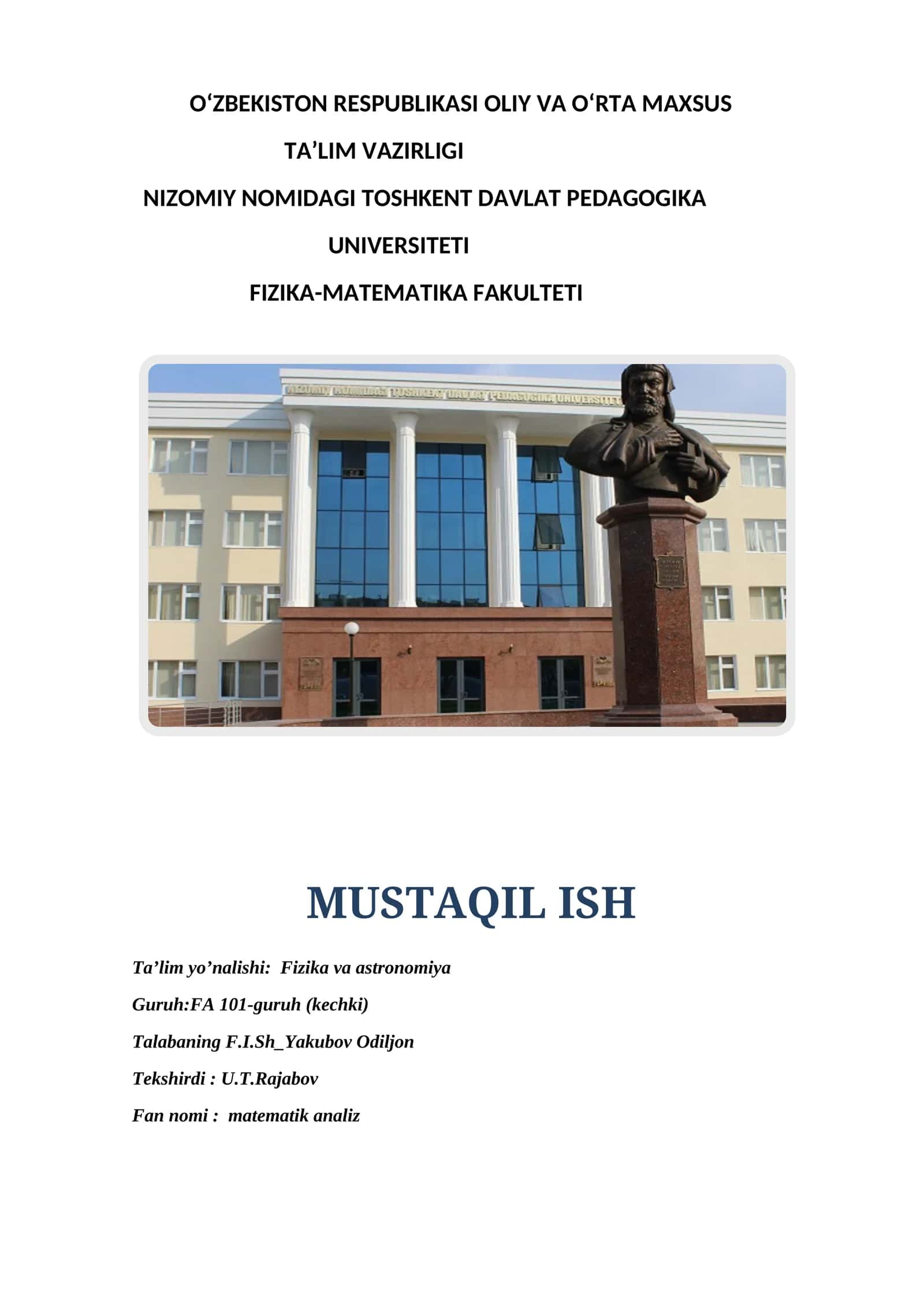 Yuqori tartibli hosila yordamida funktsiyalarni ekstremumga tekshirish