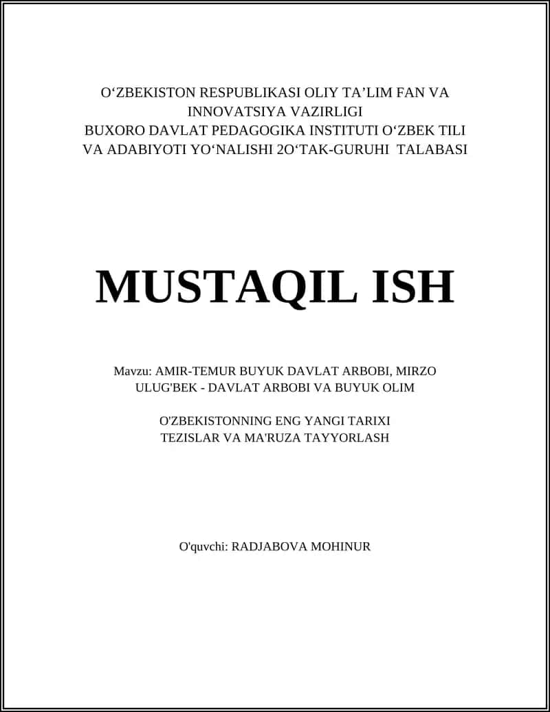 AMIR-TEMUR BUYUK DAVLAT ARBOBI, MIRZO ULUG'BEK - DAVLAT ARBOBI VA BUYUK OLIM