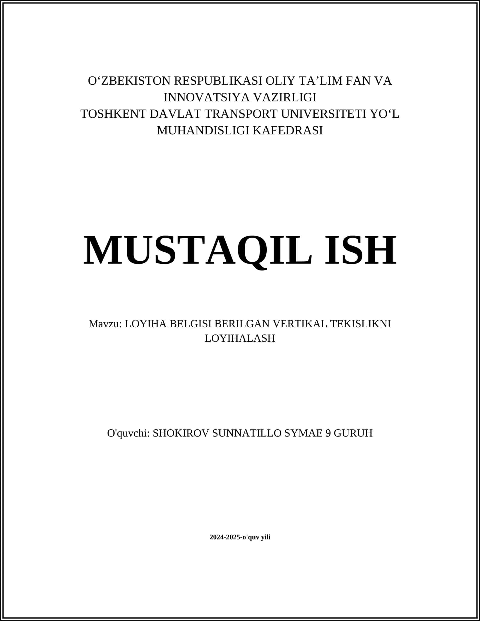 Vertikal Tekislikni Loyihalash