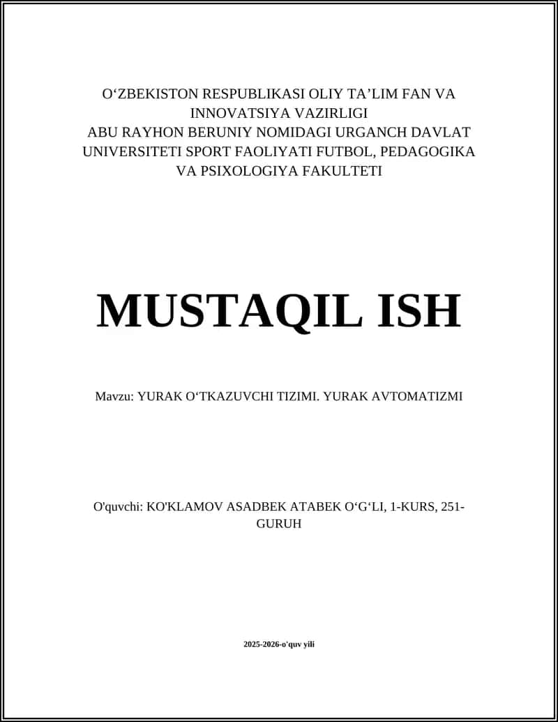 YURAK OʻTKAZUVCHI TIZIMI