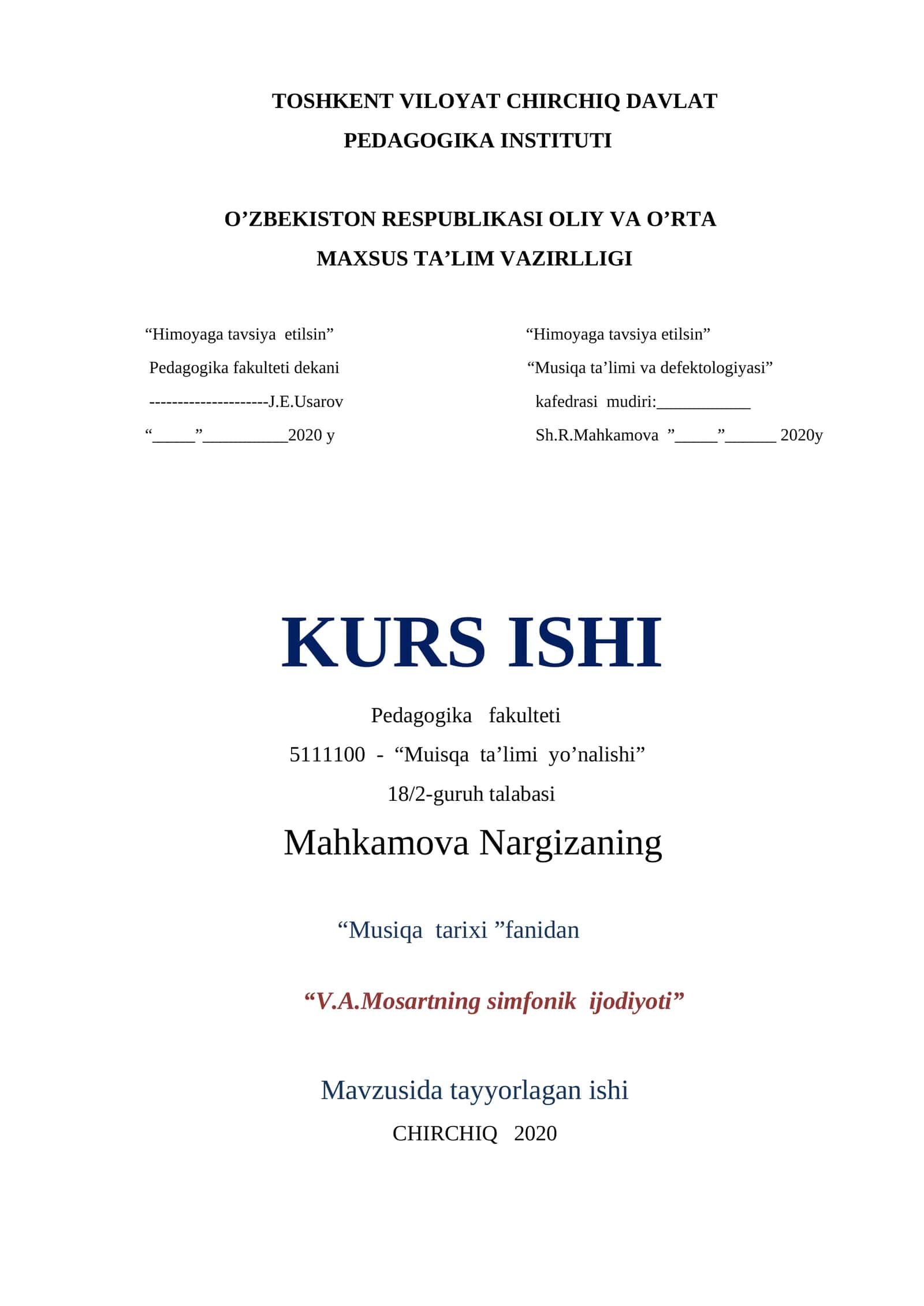 V.A.Mosartning simfonik ijodiyoti