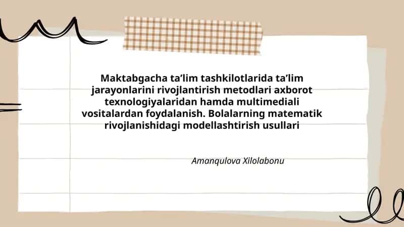 Bolalarning matematik rivojlanishidagi modellashtirish usullari