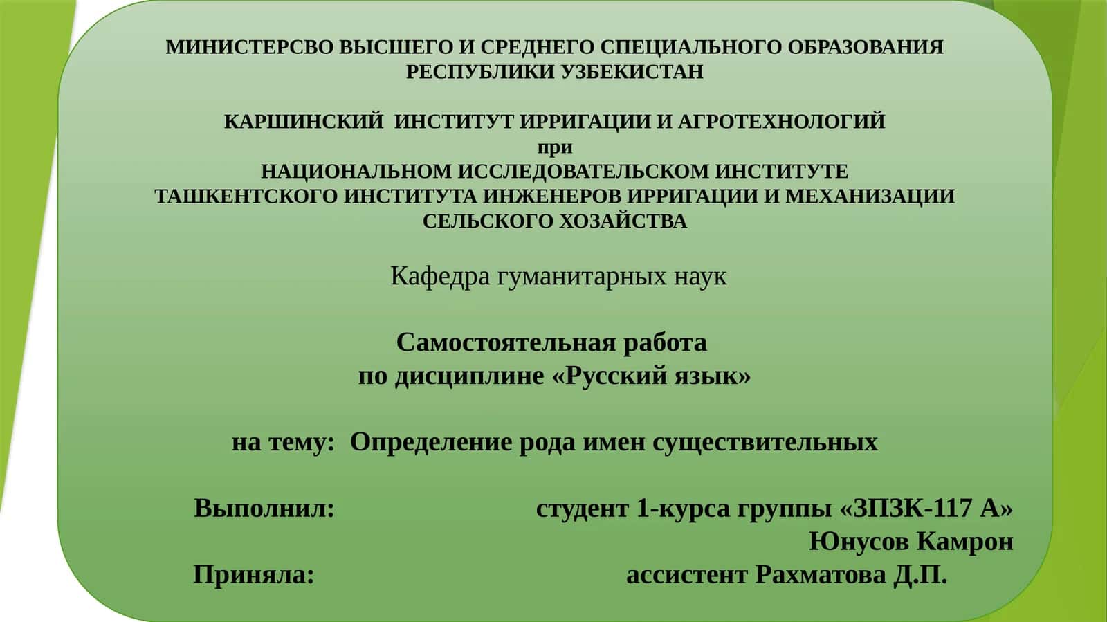 Определение рода имен существительных