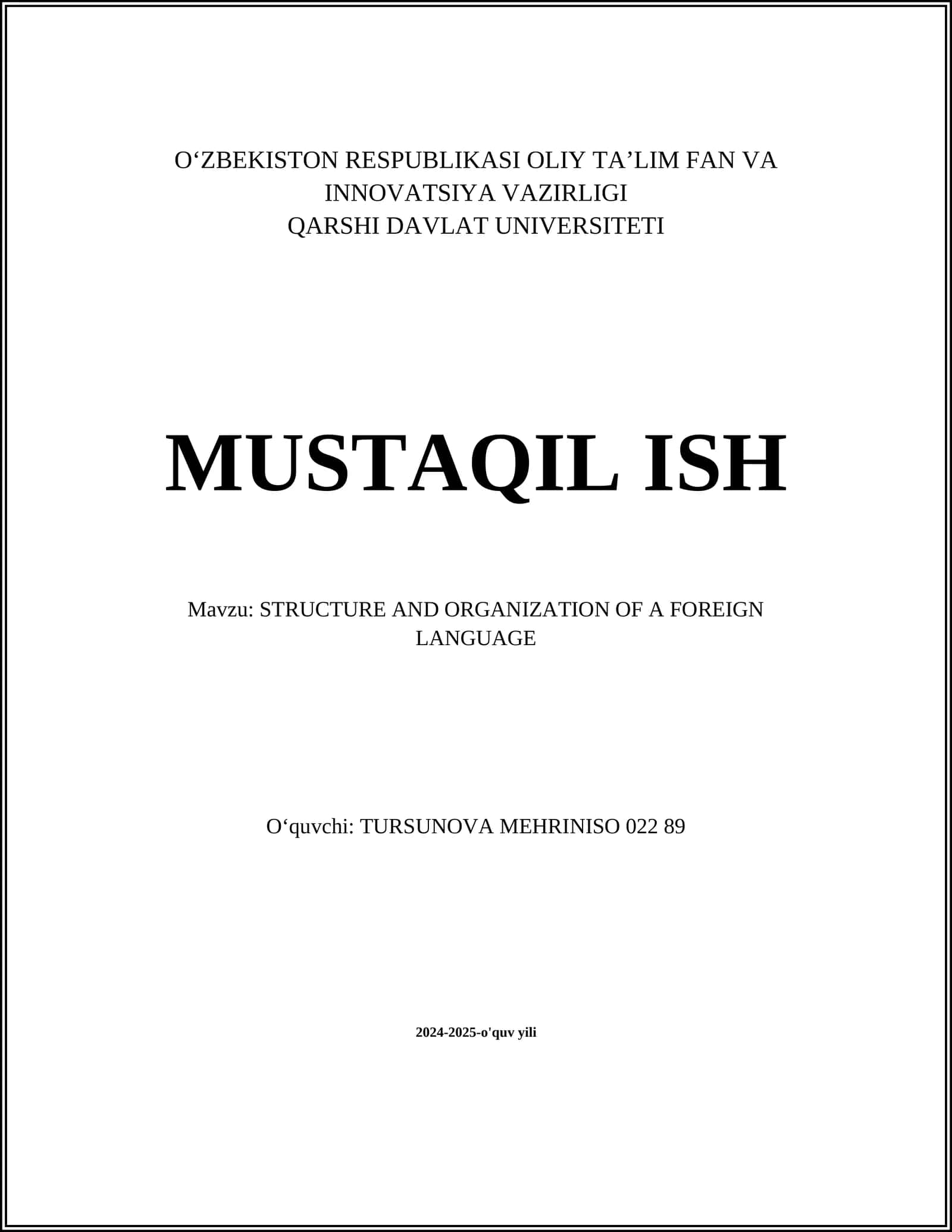 STRUCTURE AND ORGANIZATION OF A FOREIGN LANGUAGE