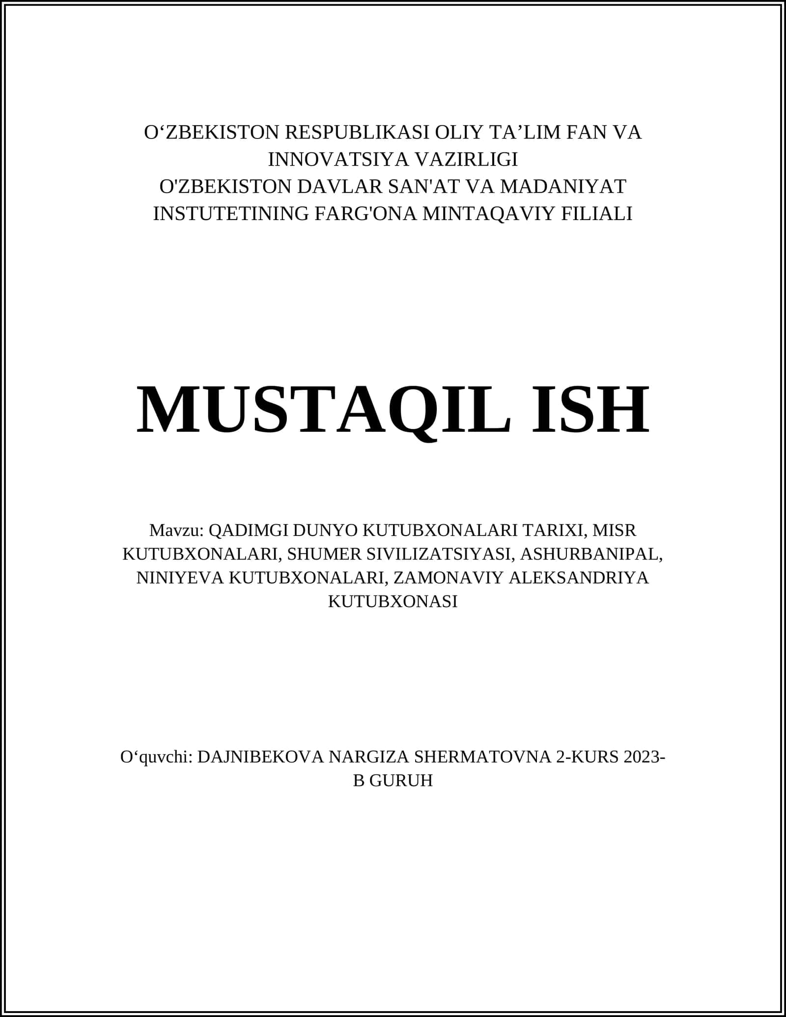 Qadimgi Dunyo Kutubxonalari Tarixi