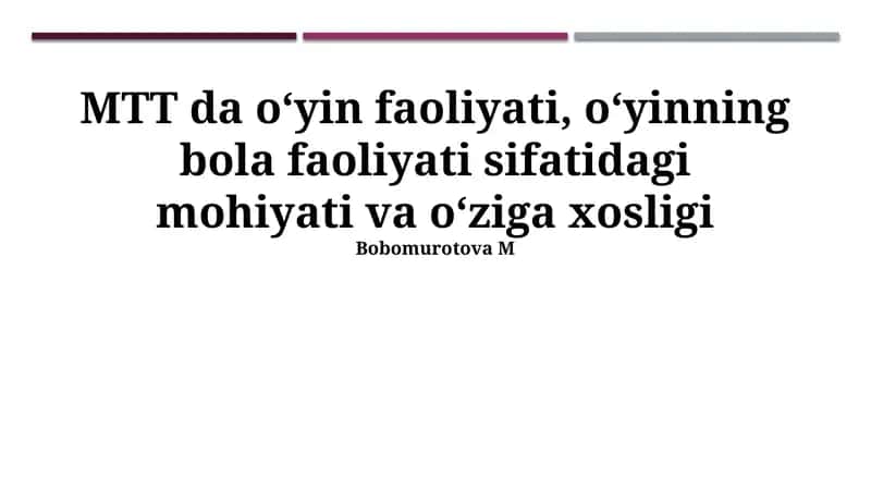O'yin Faoliyatida Pedagogning Roli