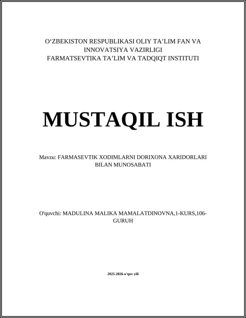 FARMASEVTIK XODIMLARNI DORIXONA XARIDORLARI BILAN MUNOSABATI