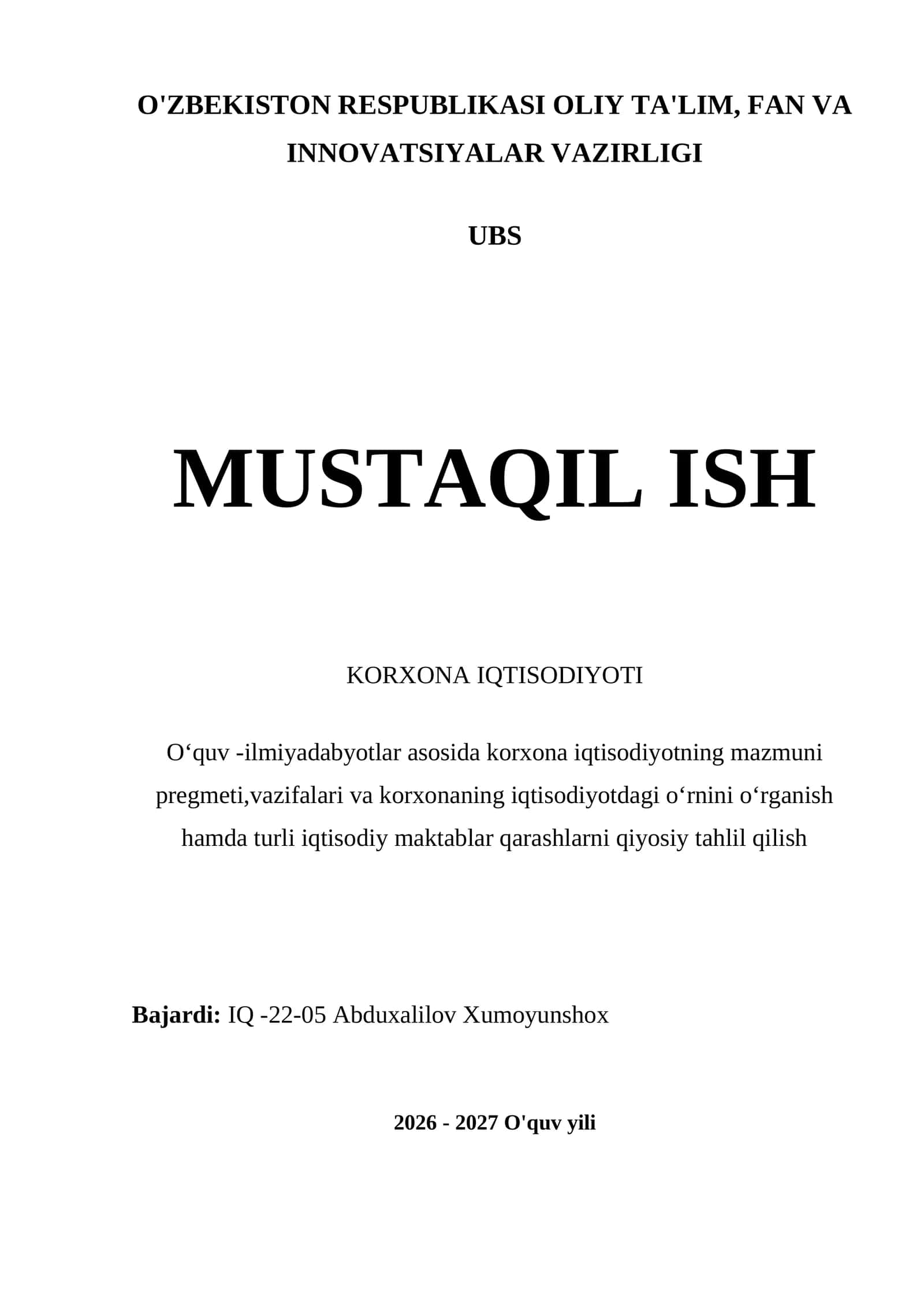 Korxona Iqtisodiyoti