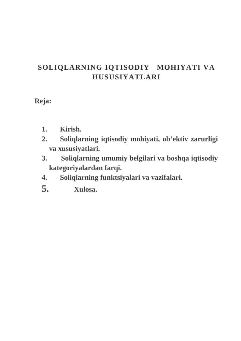 SOLIQLARNING IQTISODIY MOHIYATI VA HUSUSIYATLARI