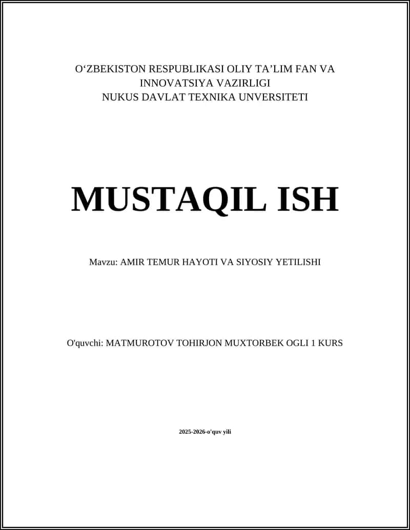 AMIR TEMUR HAYOTI VA SIYOSIY YETILISHI