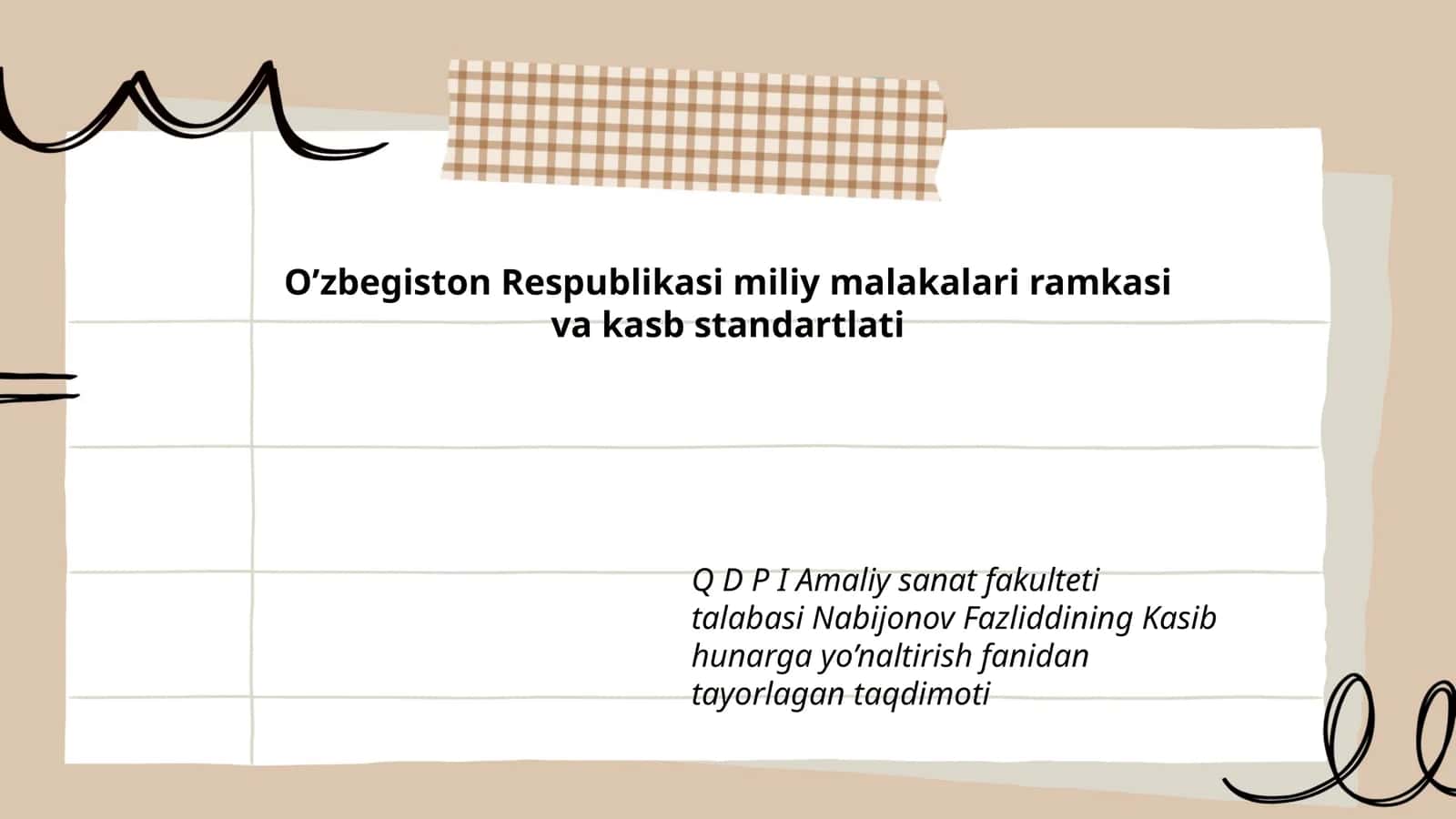 Kasib hunarga yo’naltirish fanidan taqdimot