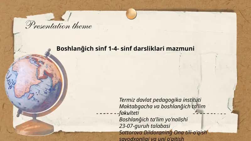 Boshlanĝich sinf 1-4- sinf darsliklari mazmuni