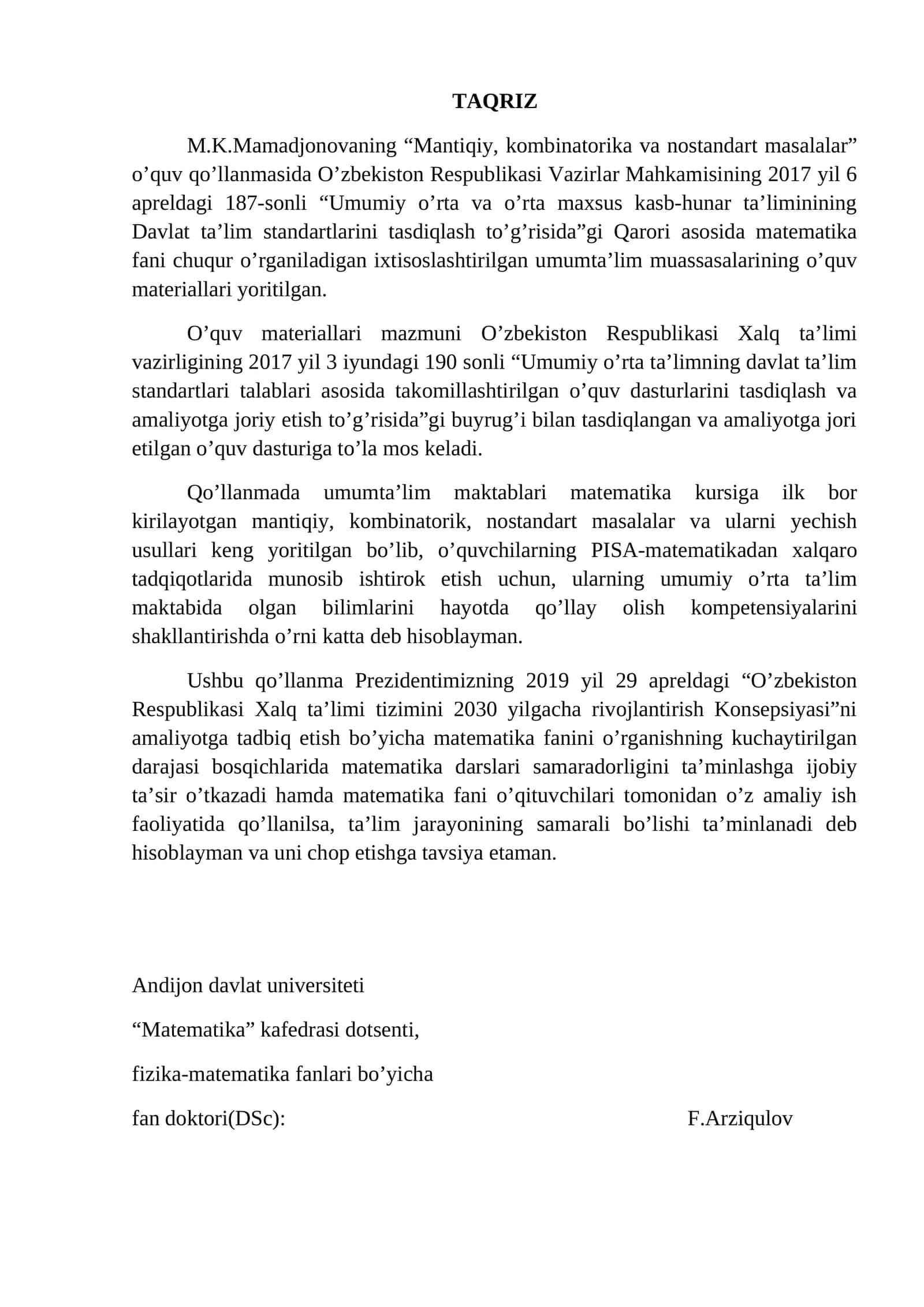 Mantiqiy, kombinatorika va nostandart masalalar
