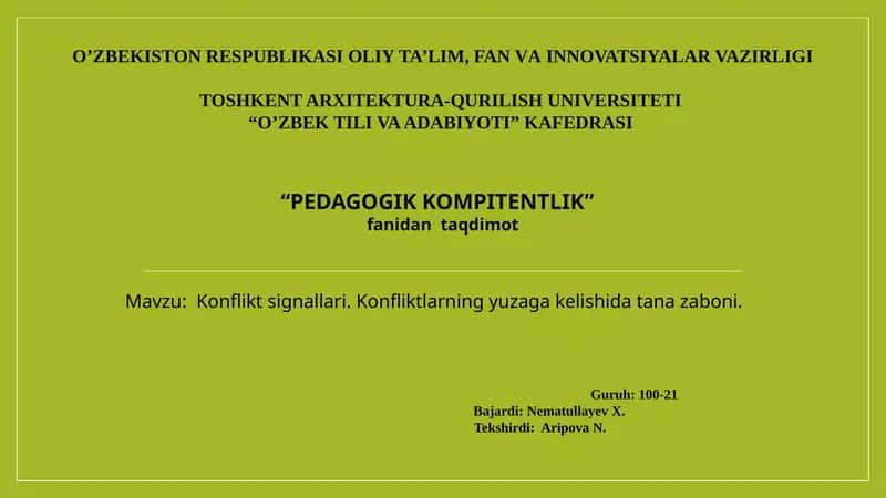Konfliktsignallari.Konfliktlarning yuzaga kelishi datanazaboni.