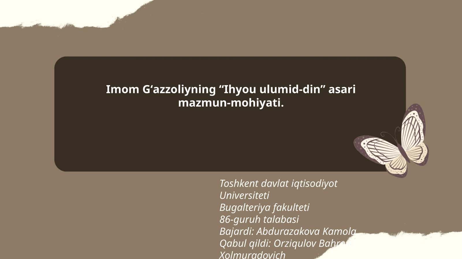 Imom Gʻazzoliyning “Ihyou ulumid-din” asari mazmun-mohiyati